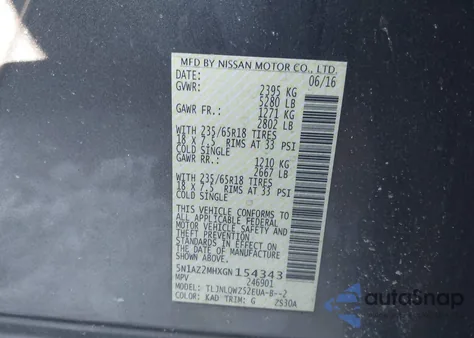 2016 Nissan Murano Sv из США, поврежденный, VIN 5N1AZ2MHXGN154343